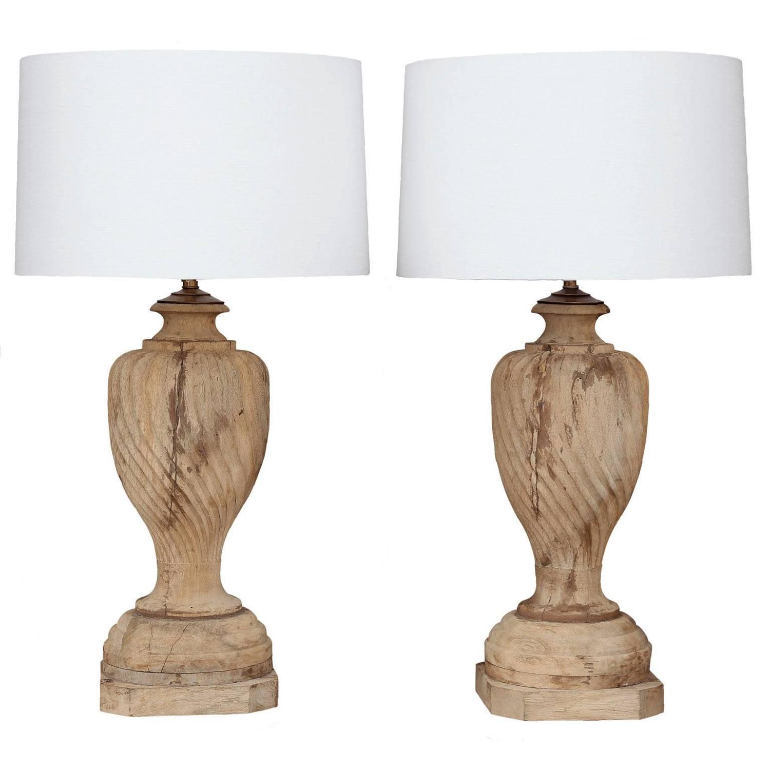 Large Pair of Vintage Carved Wooden Finial Lamps at 1stdibs