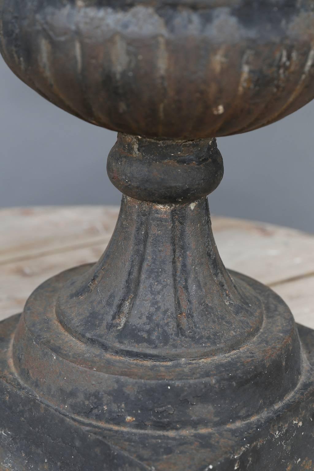 19th Century French Iron Garden Urn In Excellent Condition In Houston, TX