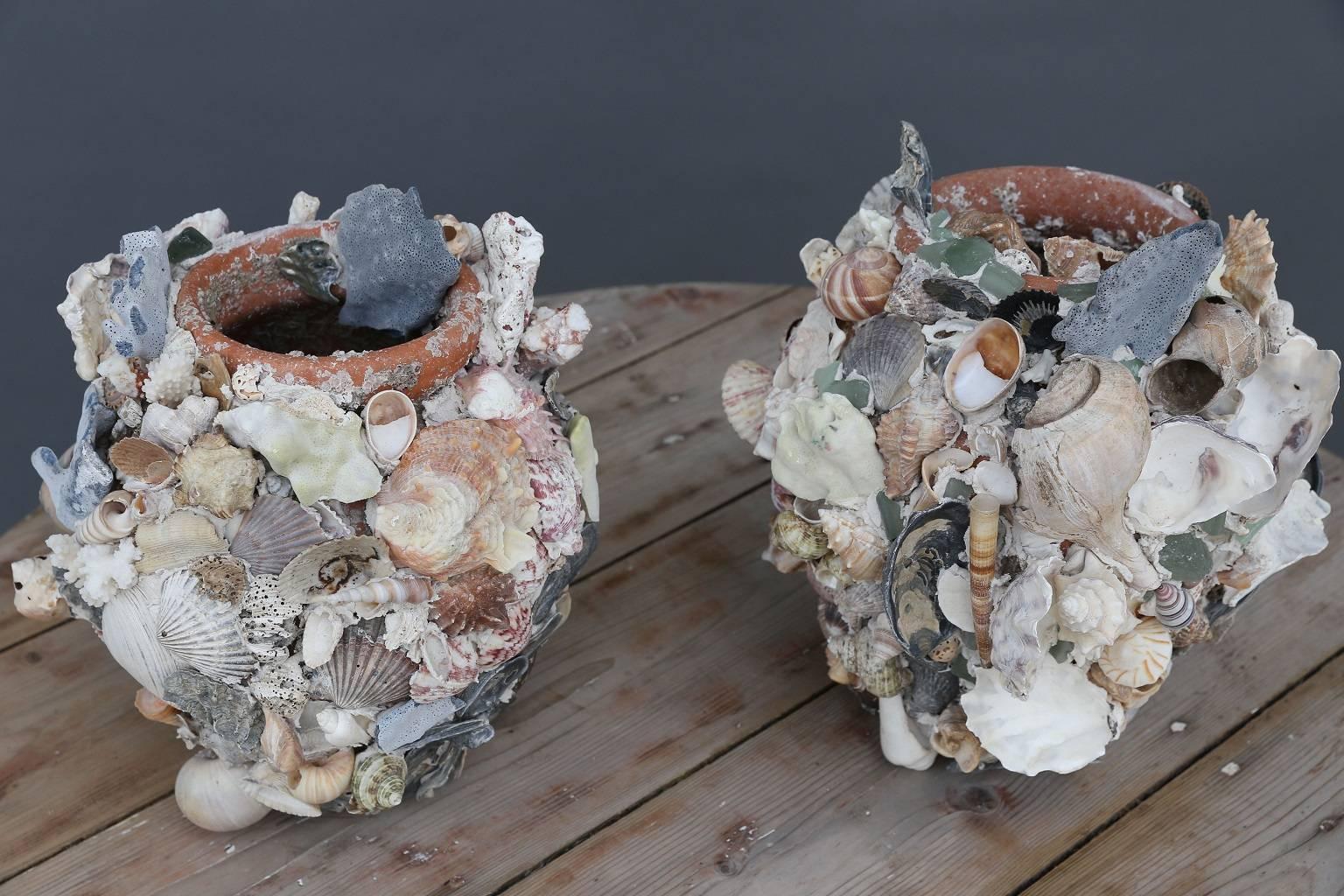 Shell-Covered Terracotta Cache-Pots 1