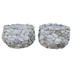 Pair of Oyster Shell Covered Cache Pots