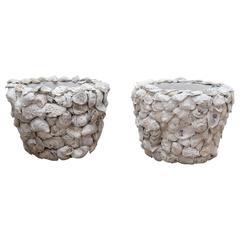 Pair of Oyster Shell Covered Cache Pots