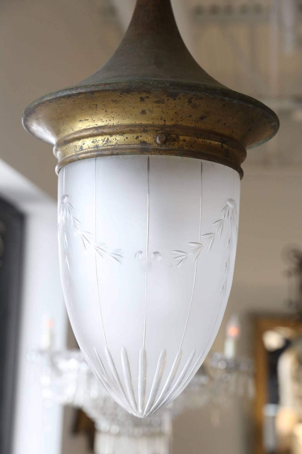 Early 20th Century Gilded and Etched Glass Lantern 1