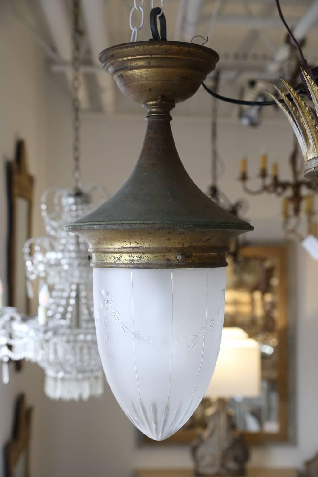Early 20th Century Gilded and Etched Glass Lantern 2