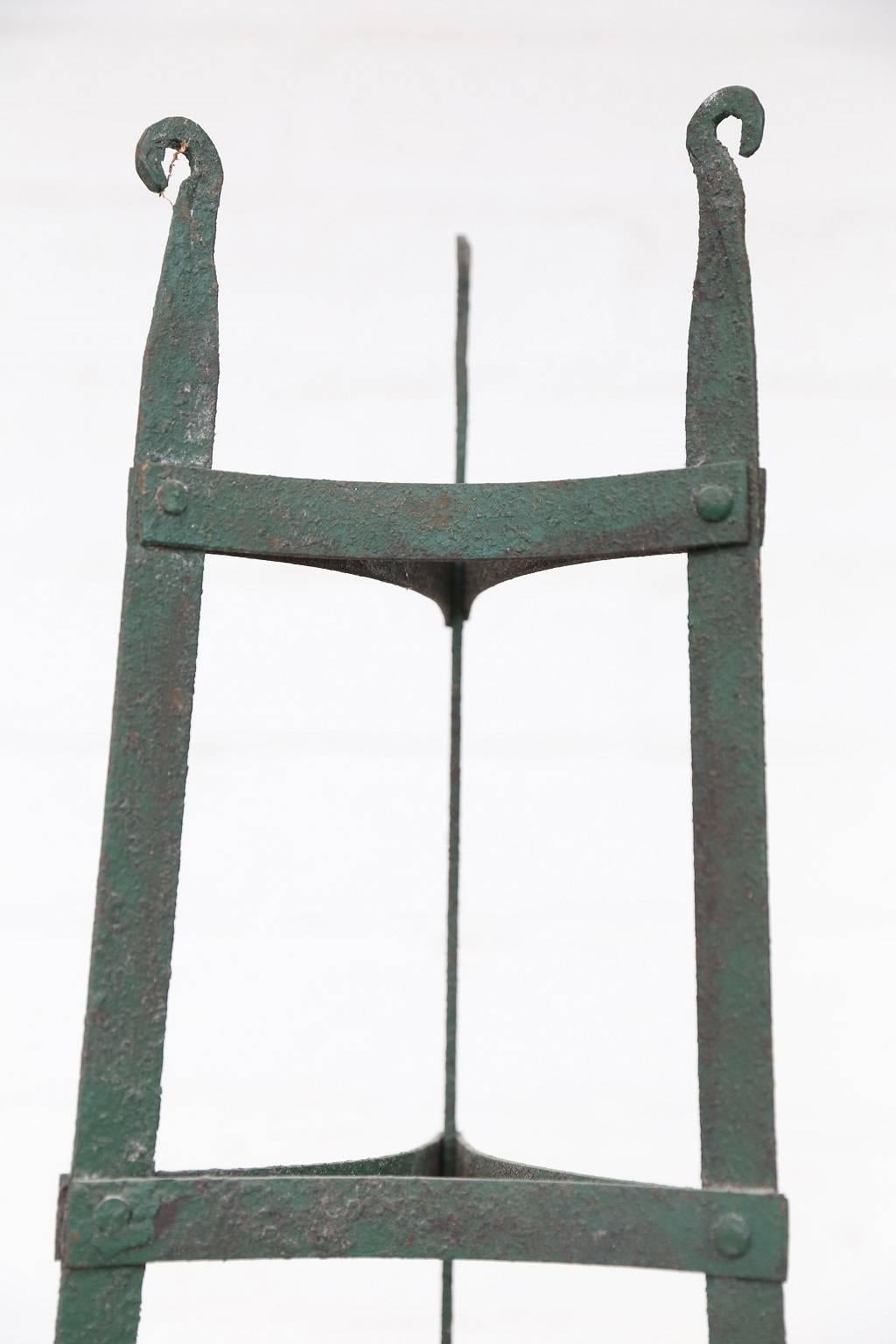 19th century French green-painted iron pot or pie rack.