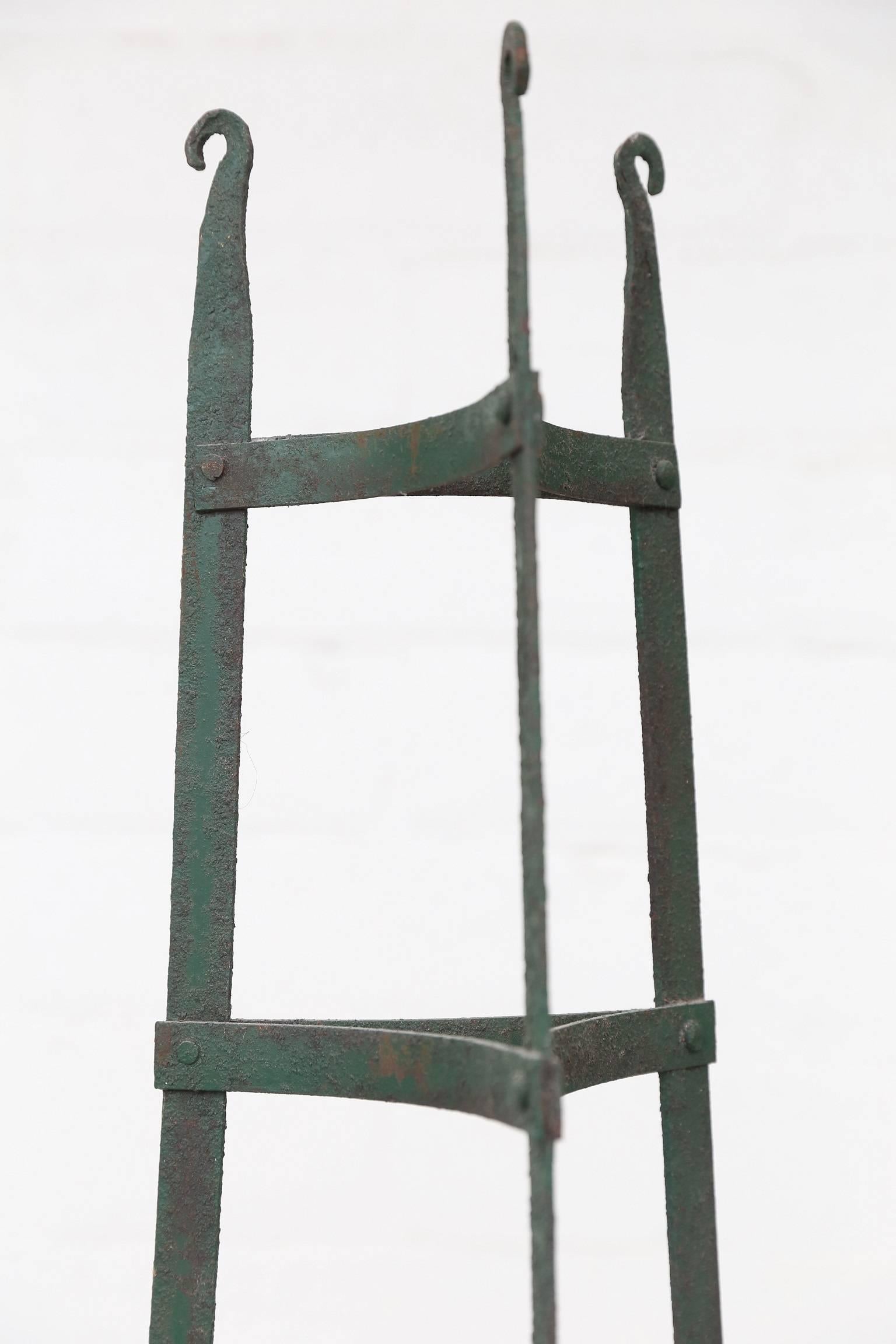 19th Century Green-Painted Iron Pot Rack 2