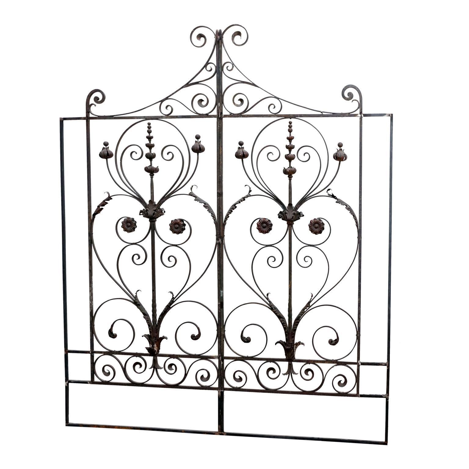 Pair of 19th Century French Forged Iron Gates, later adapted as a Headboard