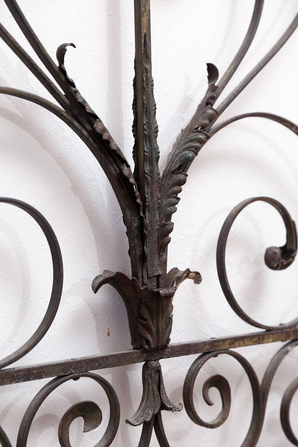 Wrought Iron Pair of 19th Century French Forged Iron Gates, later adapted as a Headboard