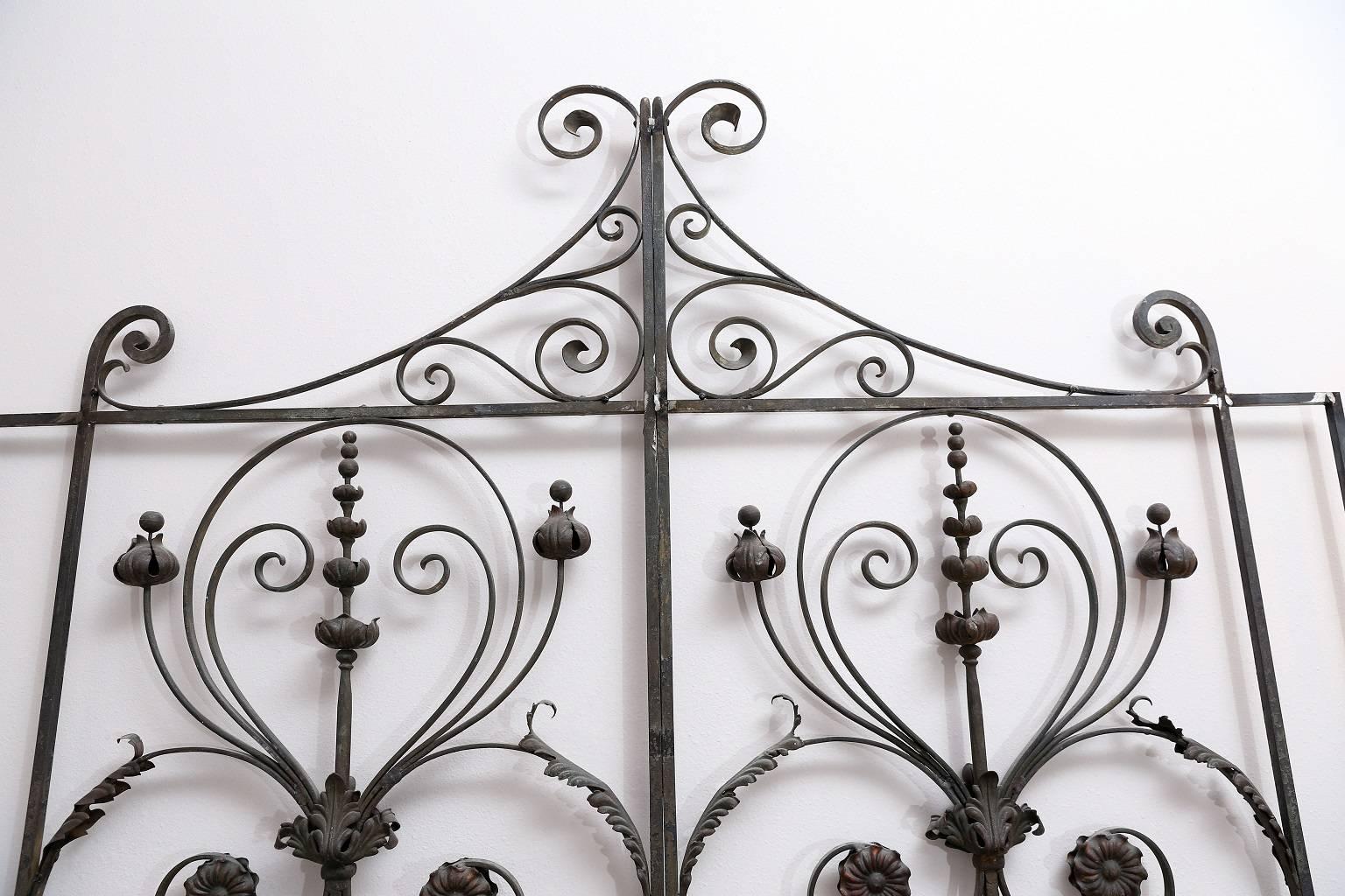 Pair of 19th Century French Forged Iron Gates, later adapted as a Headboard 2