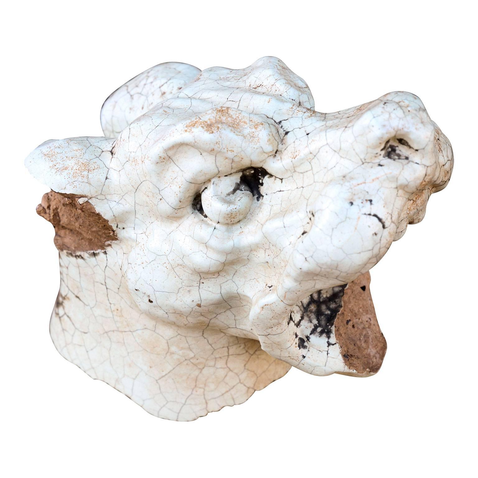 American Glazed Terracotta Dog Head For Sale