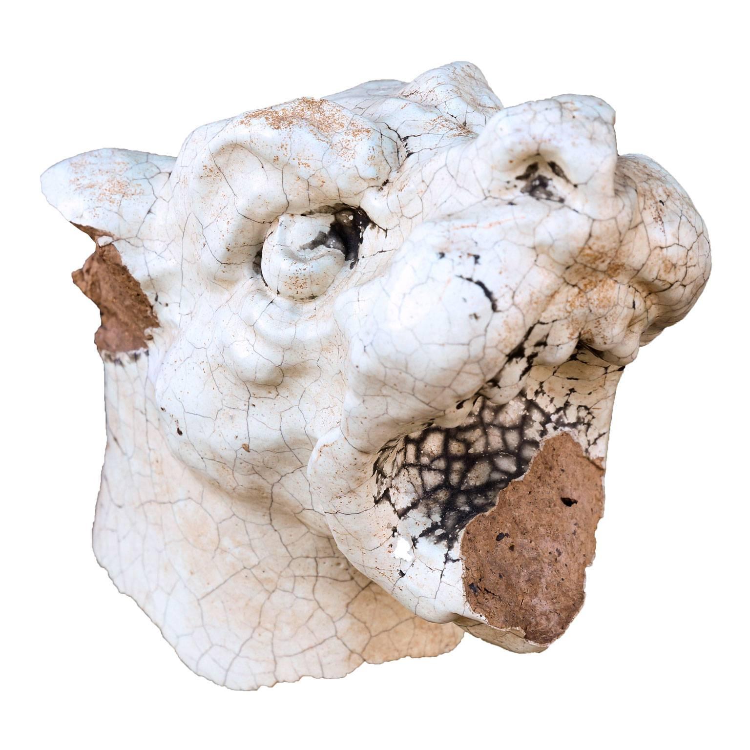 Glazed Terracotta Dog Head For Sale 1