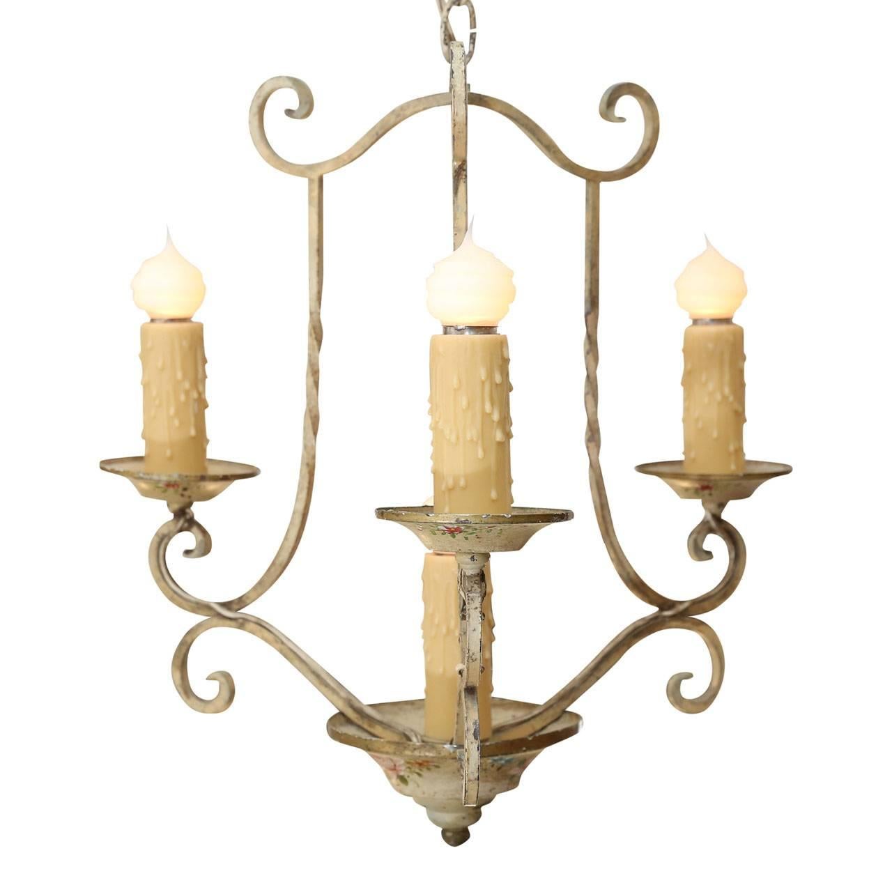 Louis XIV Vintage Painted Iron Chandelier from France
