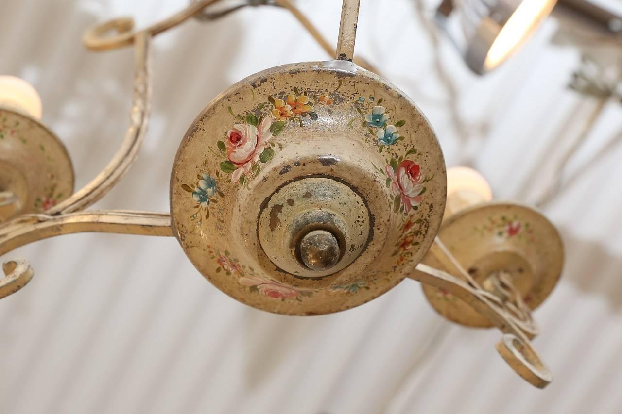 French Vintage Painted Iron Chandelier from France