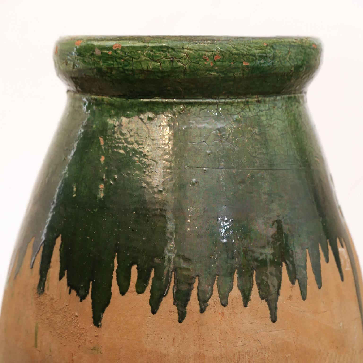 French Provincial Green Glaze Terracotta Jar