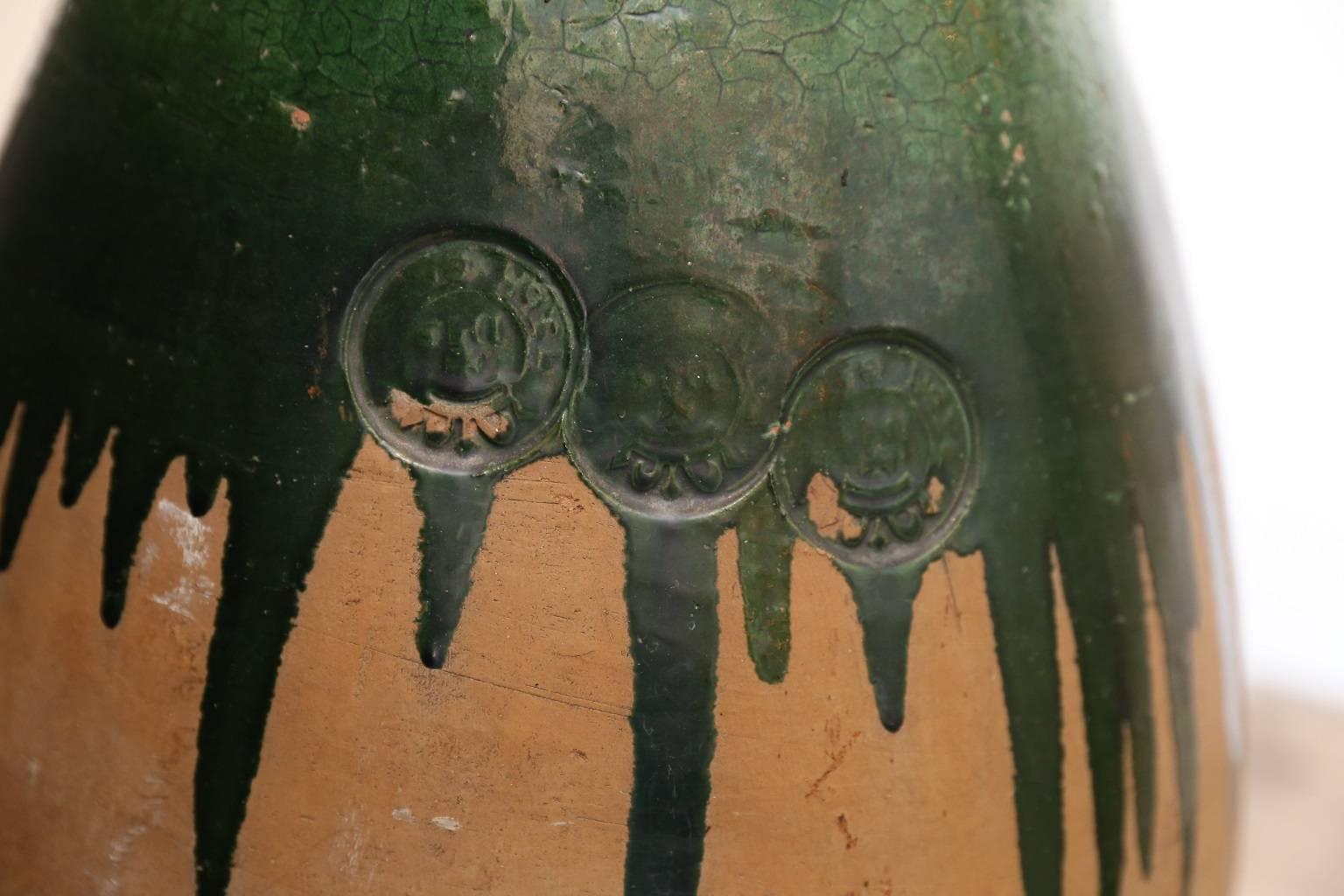 Green Glaze Terracotta Jar In Good Condition In Houston, TX