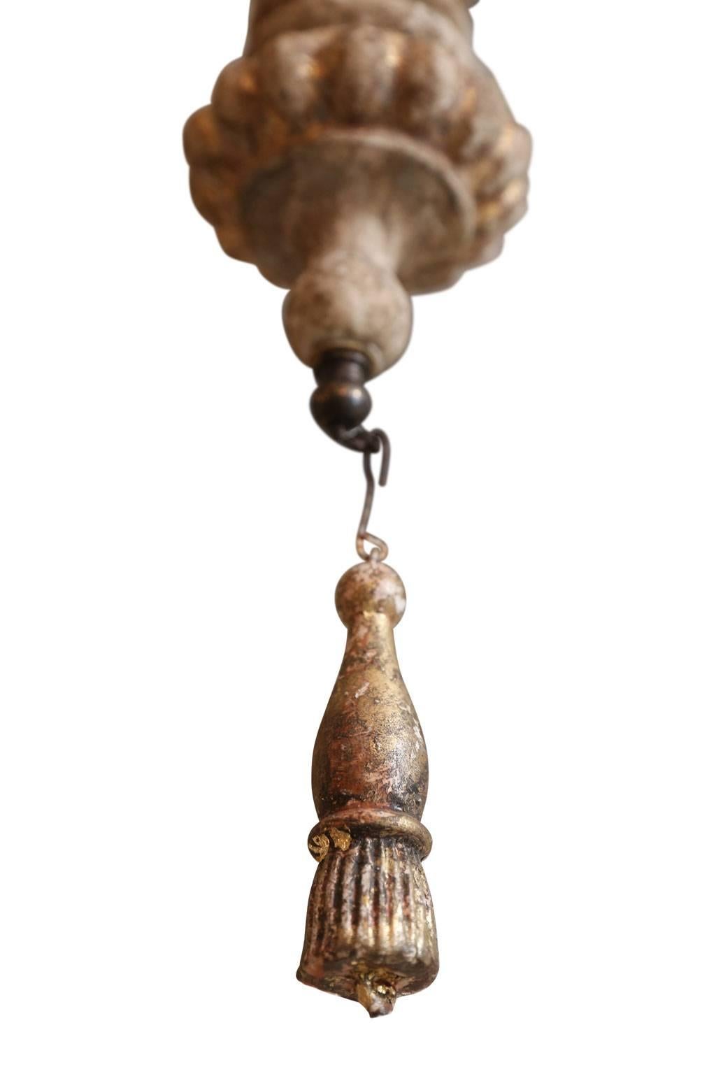 Hand-Carved French Nine-Arm Wood and Iron Chandelier