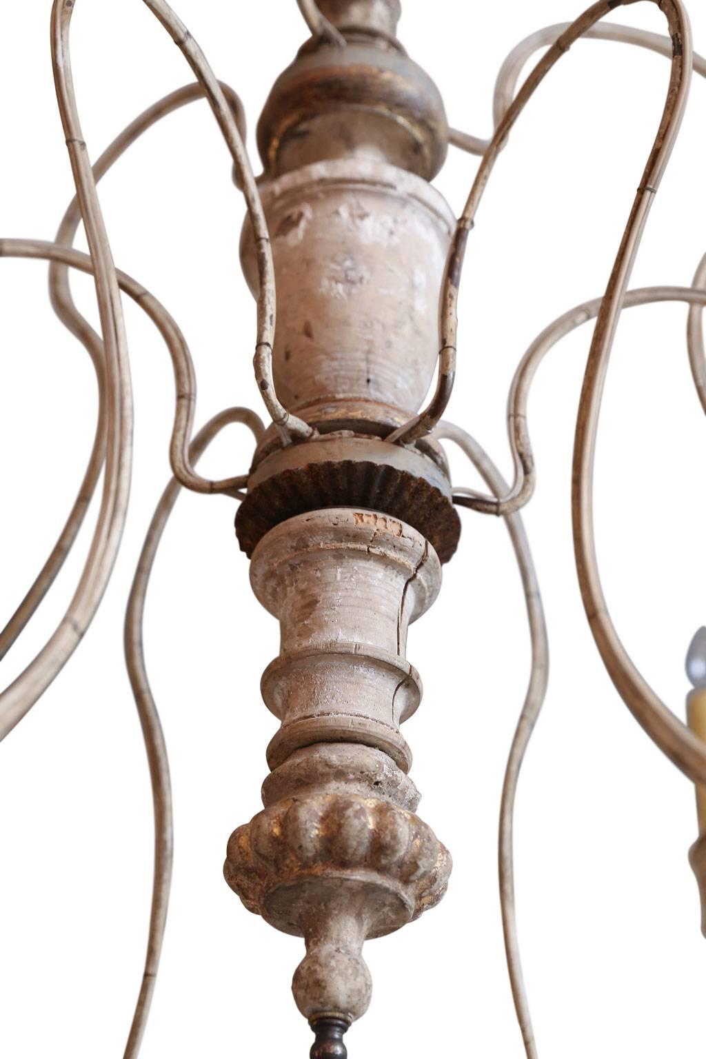 20th Century French Nine-Arm Wood and Iron Chandelier