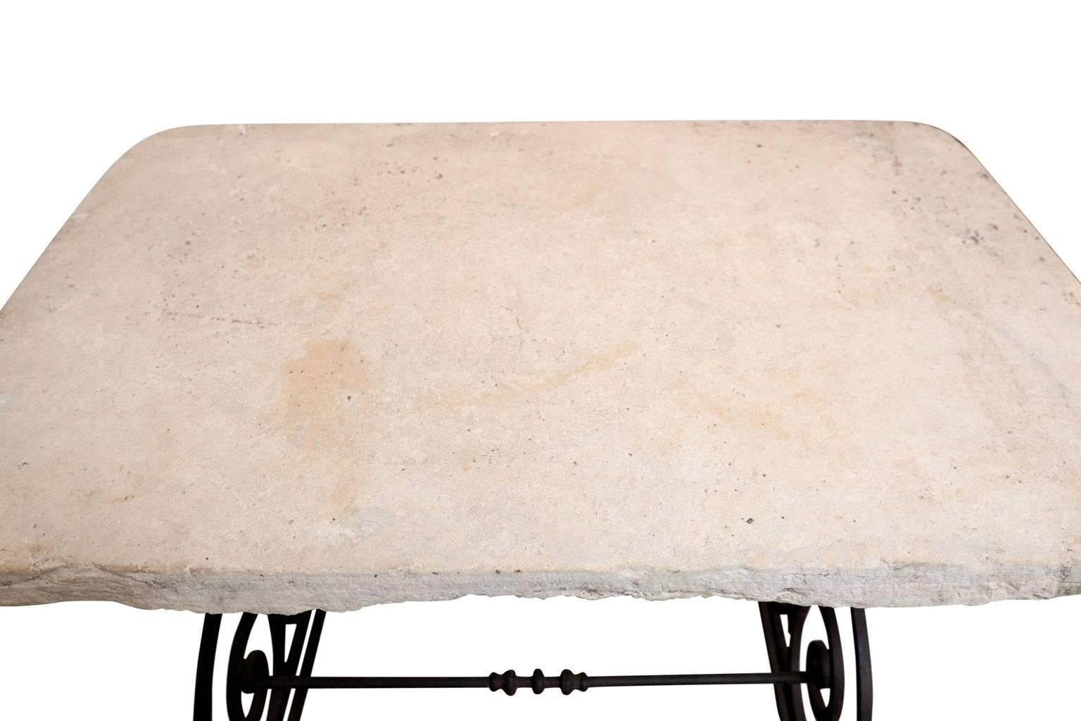 Cast 19th Century Butchers Table with Thick Limestone Top