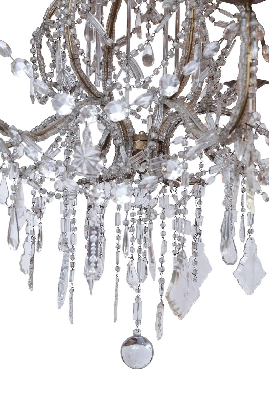 Gilt Italian Crystal Beaded Chandelier