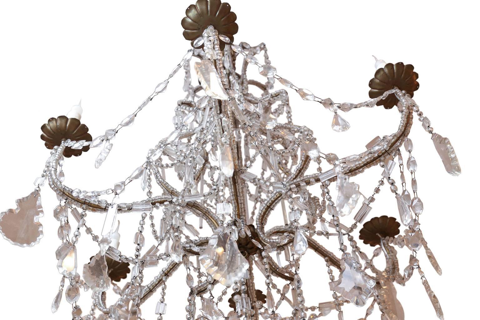 French Provincial Italian Crystal Beaded Chandelier