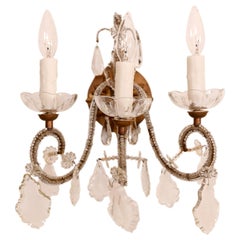 Set of Four Vintage Italian Beaded Gilt Iron and Crystal Sconces