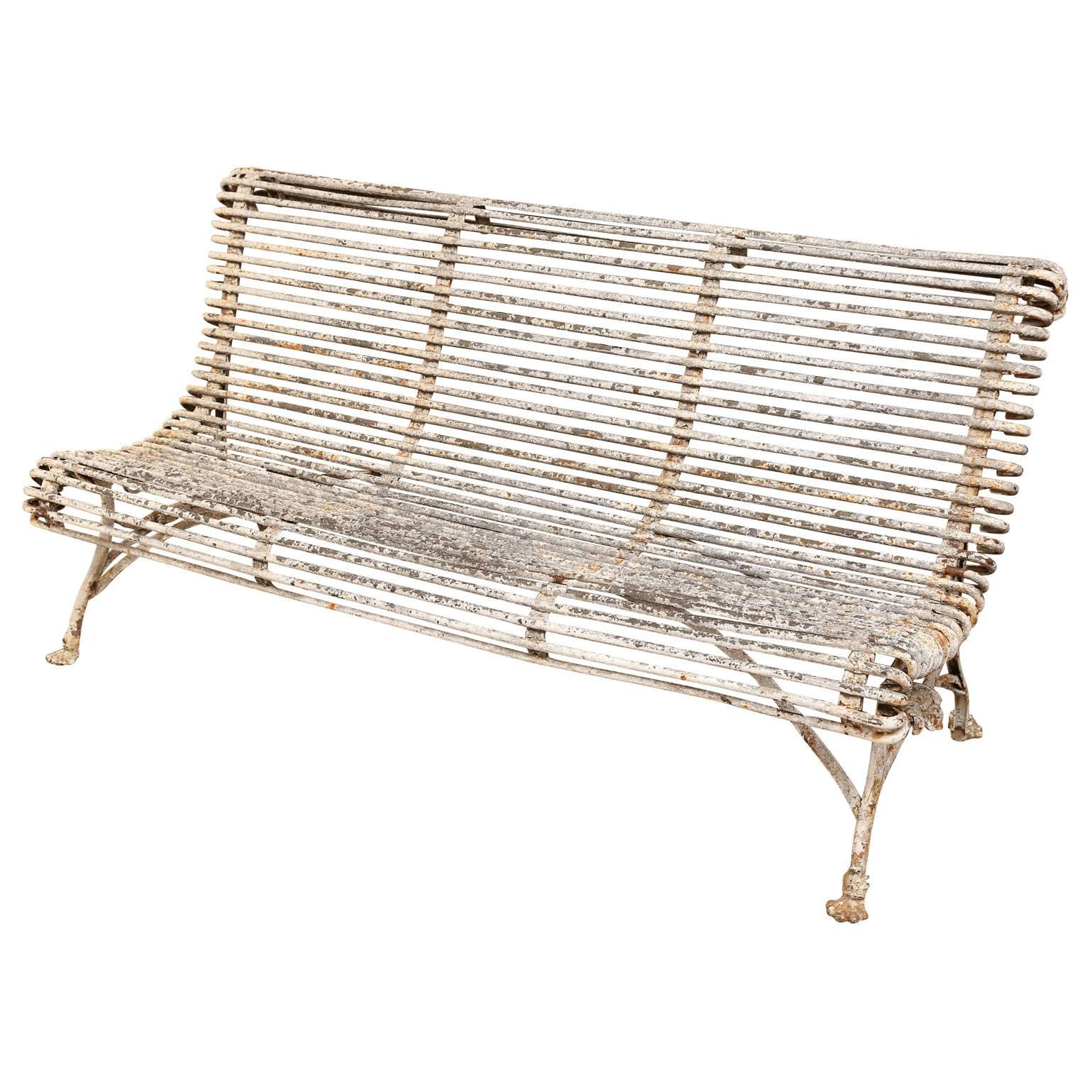 Early 20th century French white painted iron garden bench by Arras.