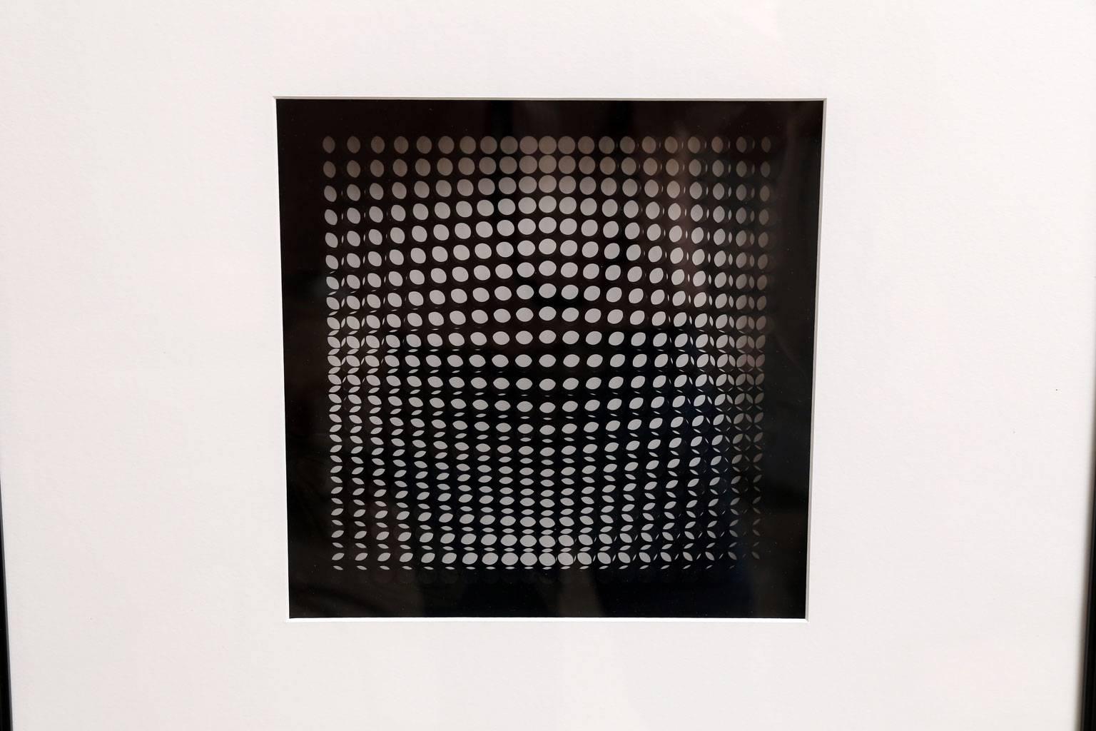 Original Victor Vasarely Oeuvres Profondes, Editions Du Griffon Neuchâtel, 1973. Silk screen on transparency over printed rag paper. Unsigned and framed in a black painted wooden shadowbox. This print would make an excellent set of two with item