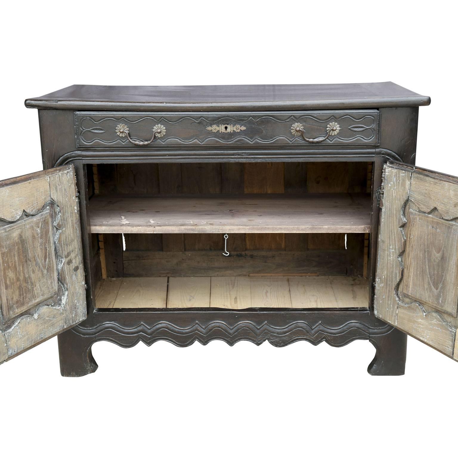 Hand-Carved Dark Brown Oak French Buffet