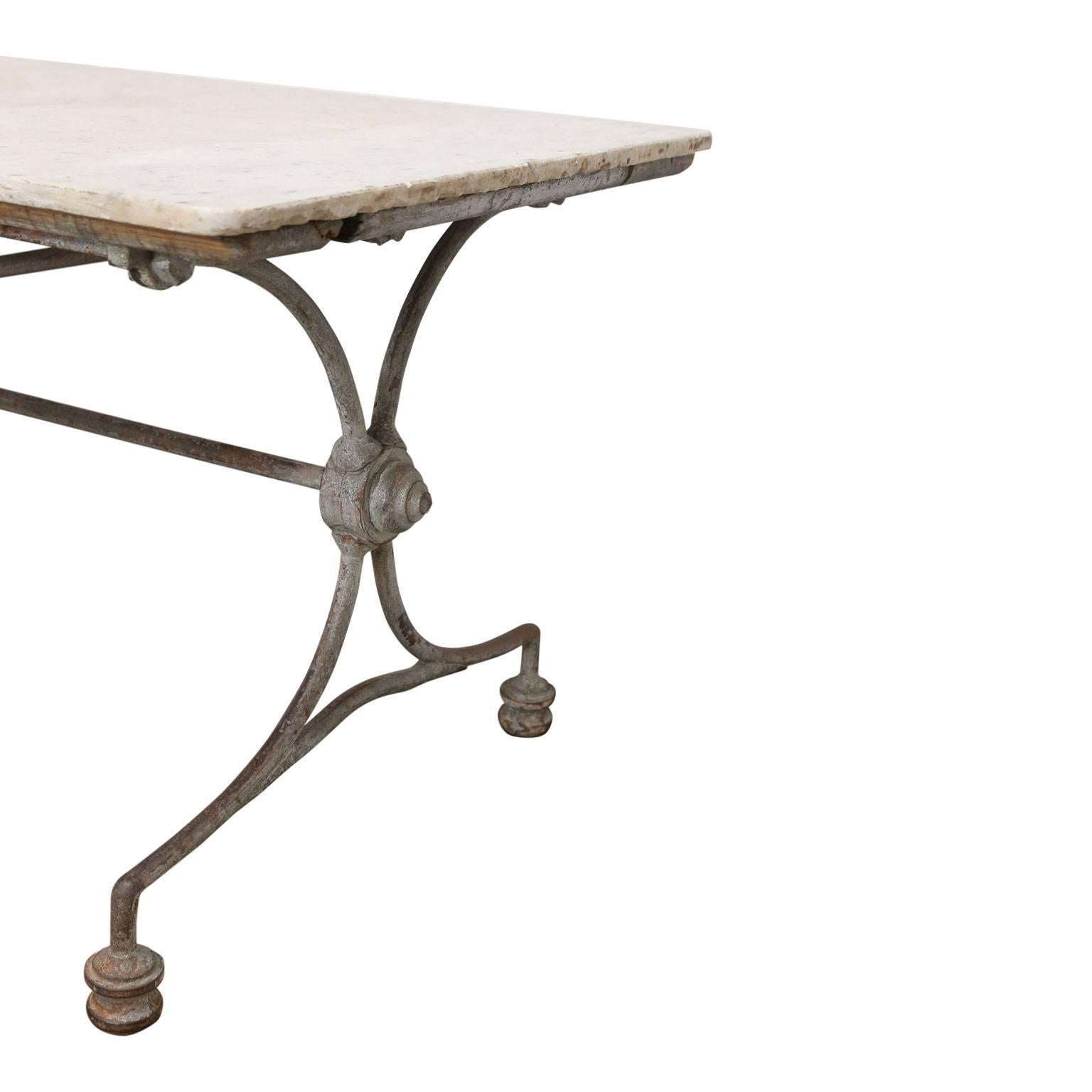Hand-Carved 19th Century French Iron and Marble Console