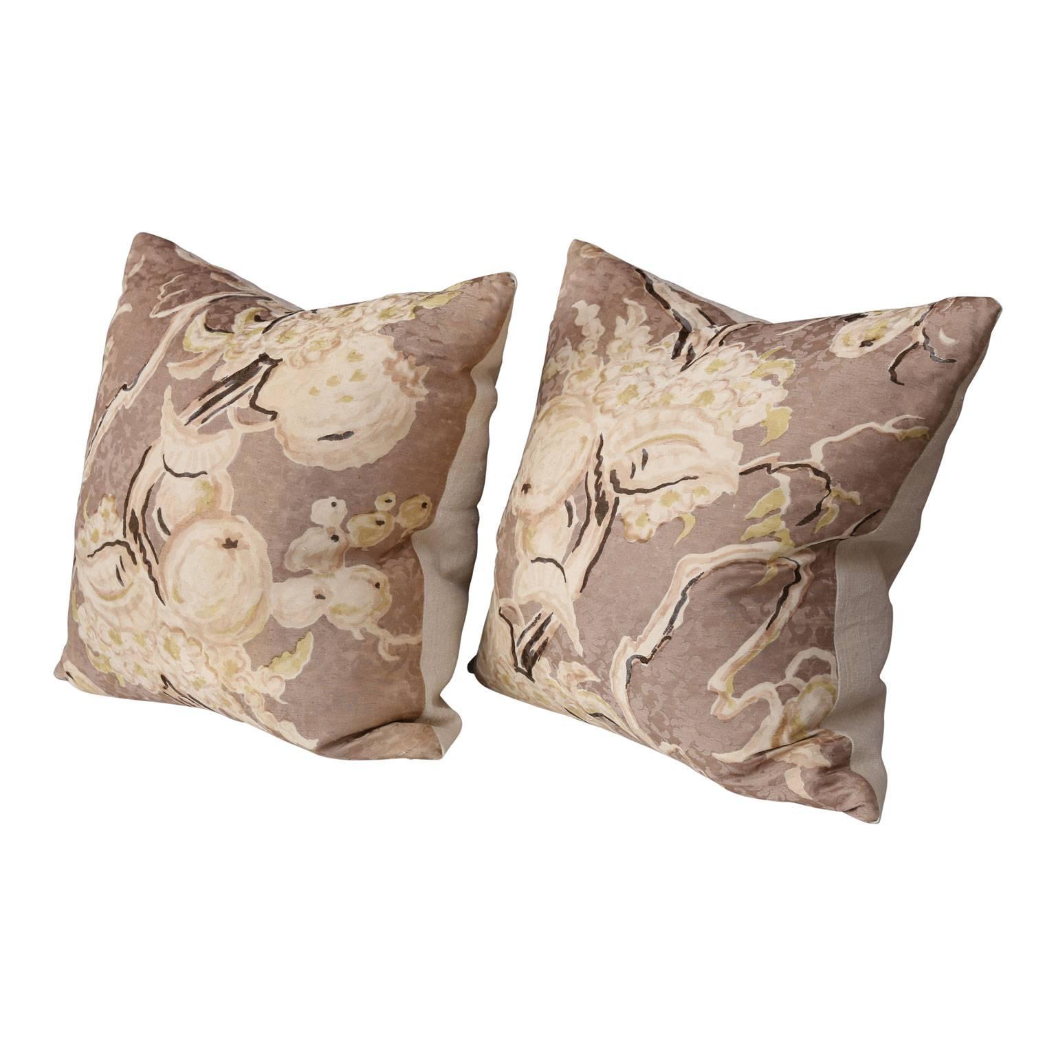 Mid-Century Modern Pair of Vintage Silk Cushions