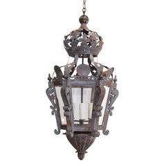 19th Century Painted French Pierced Tôle Lantern