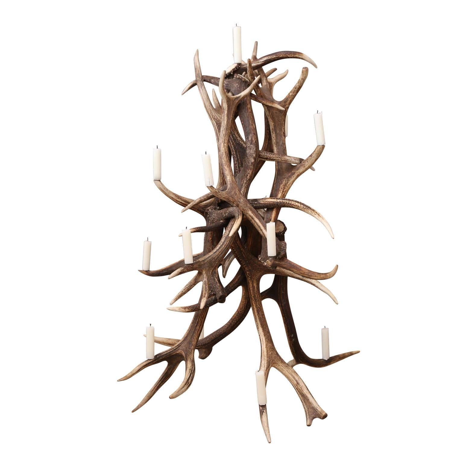 Rustic Red Stag Antler Tree-Shape Candelabra For Sale