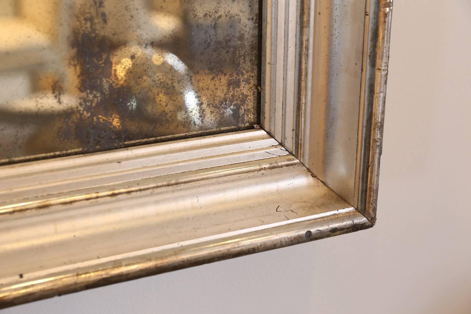 Silvered 19th Century Rectangular Silver Leaf Mirror
