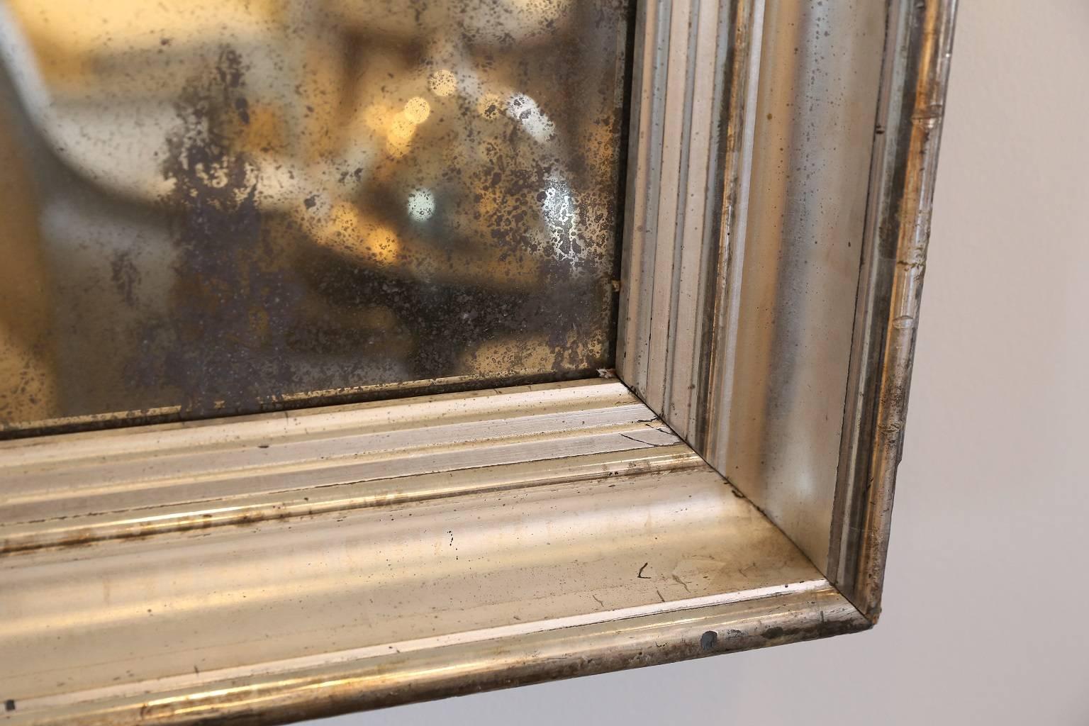 19th Century Rectangular Silver Leaf Mirror In Excellent Condition In Houston, TX