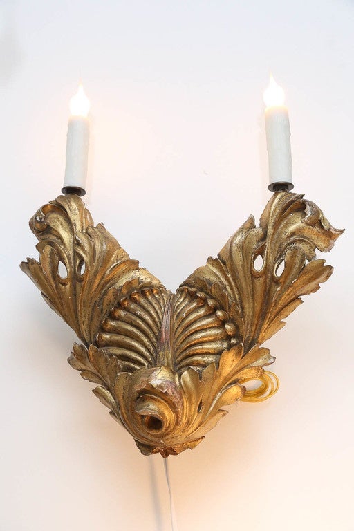 18th Century Pair of Intricately Carved Italian Sconces