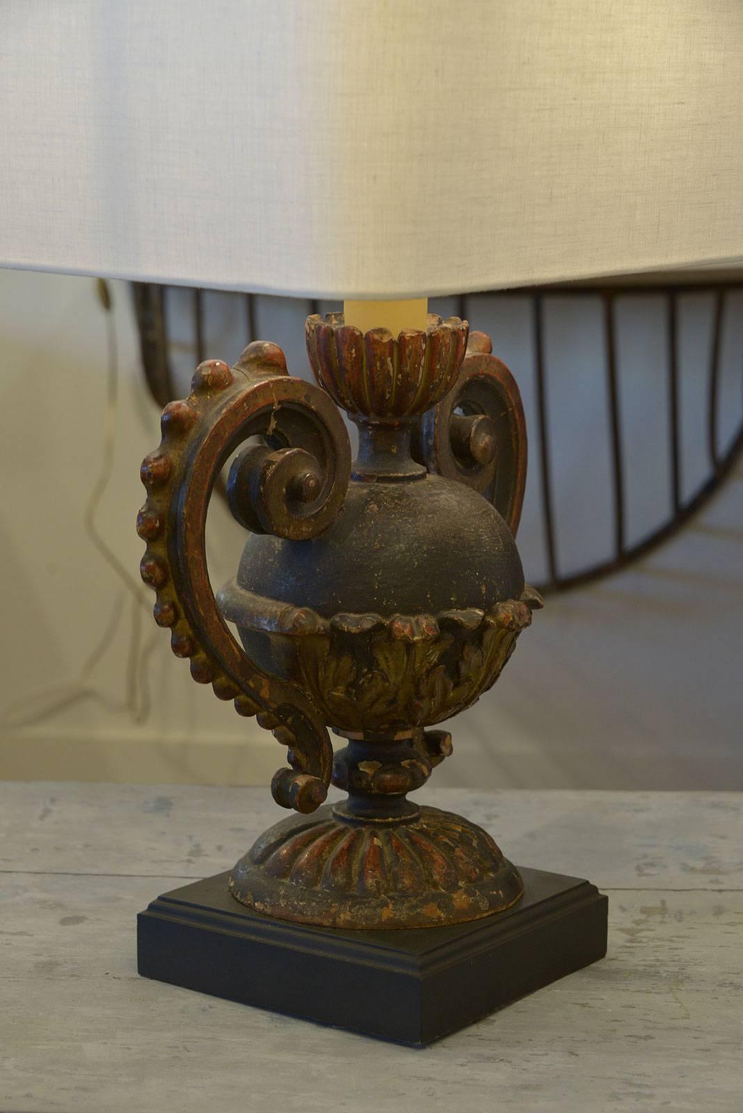 Carved 18th Century Urn-Shape Architectural Fragment Table Lamp