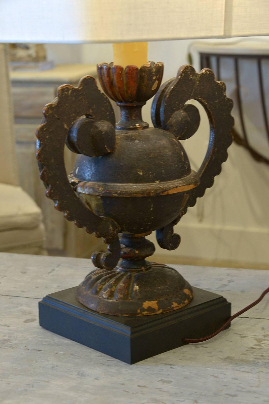 18th Century Urn-Shape Architectural Fragment Table Lamp In Excellent Condition In Houston, TX