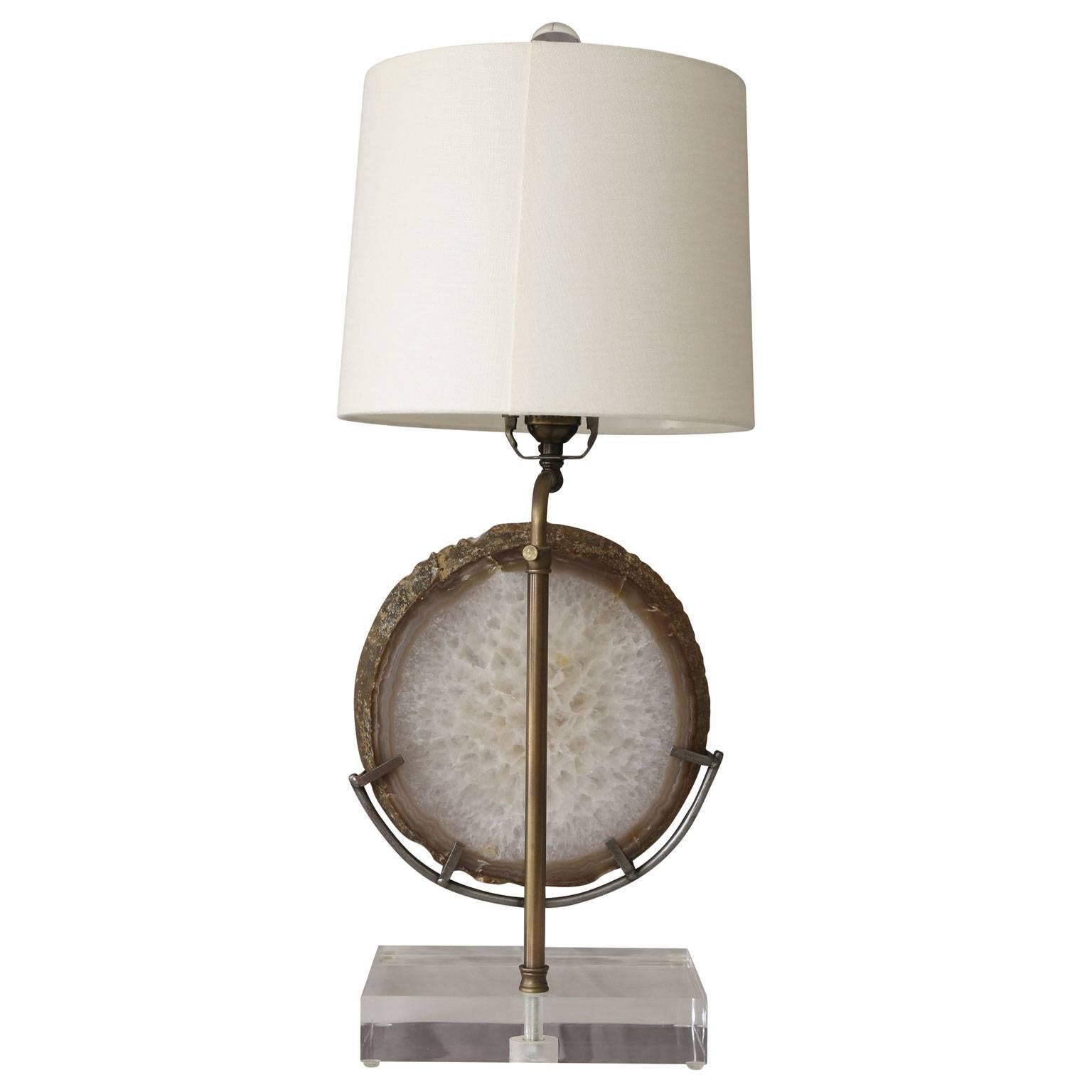 Metal Agate Lamp on Lucite