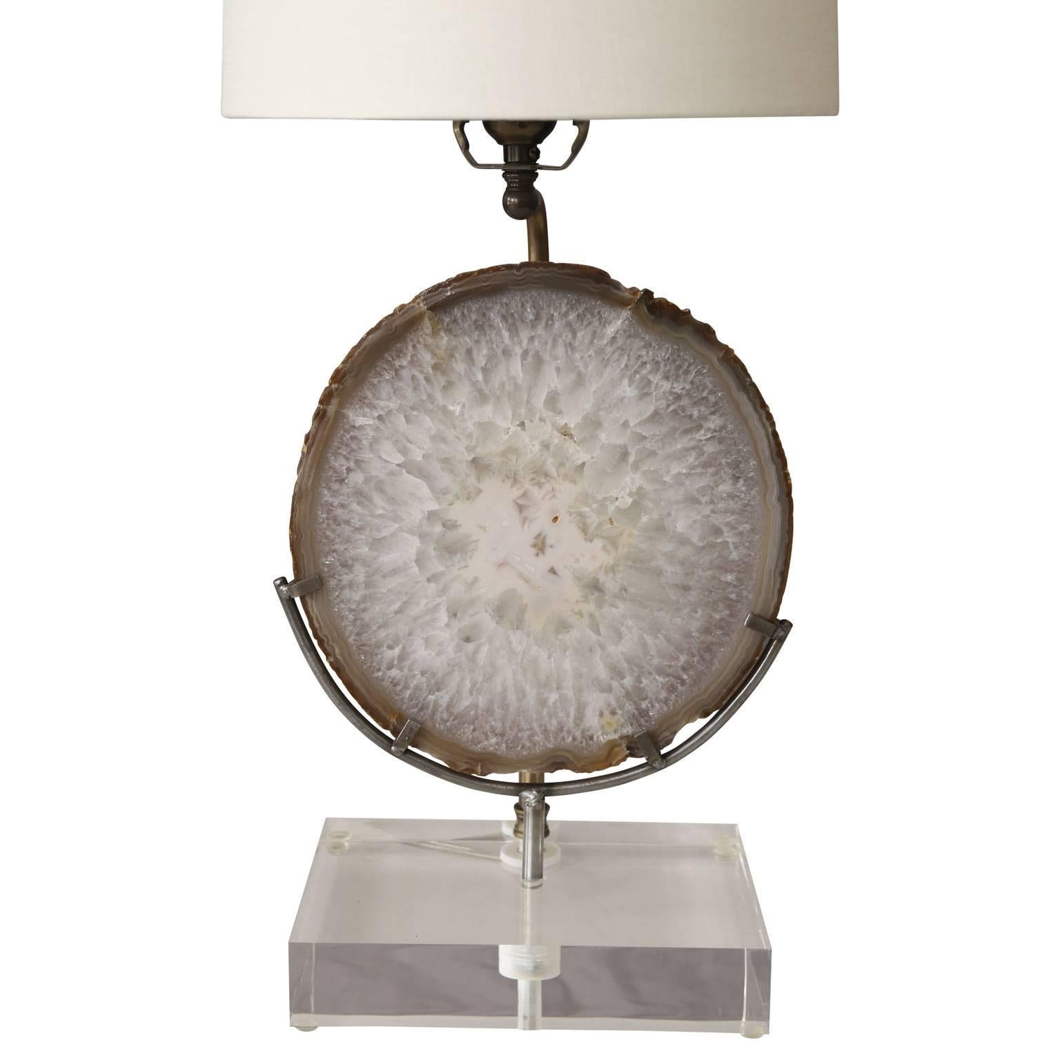 American Agate Lamp on Lucite
