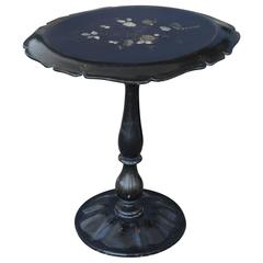 19th Century Lacquered Papier Mâché Tilt-Top Table with Mother-of-Pearl Inlay