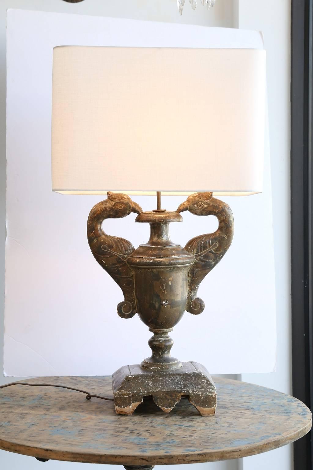 Italian 18th Century Giltwood Urn Shape Fragment as Table Lamp