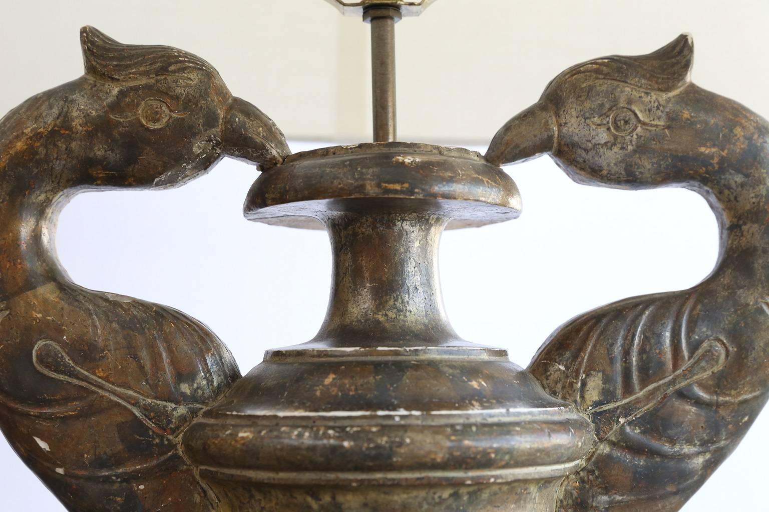 18th Century Giltwood Urn Shape Fragment as Table Lamp In Excellent Condition In Houston, TX