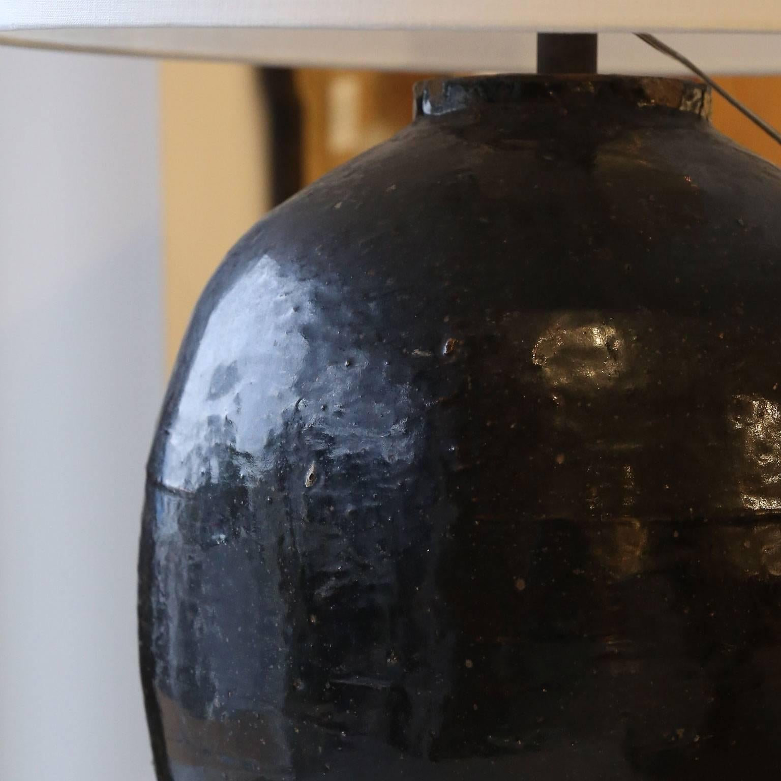 18th Century Dark Chocolate Color Glazed French Urn as Custom Table Lamp 1