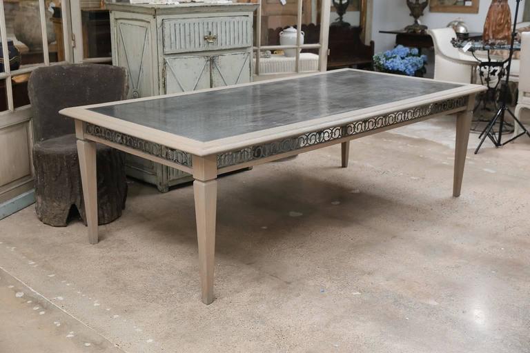 Zinc Top Carved Oak Dining Table at 1stdibs