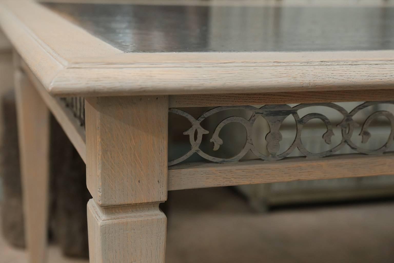 Zinc Top Carved Oak Dining Table 1