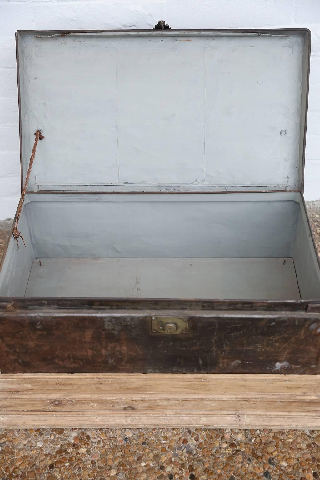 French Early 20th Century Metal Trunk Set into Plinth