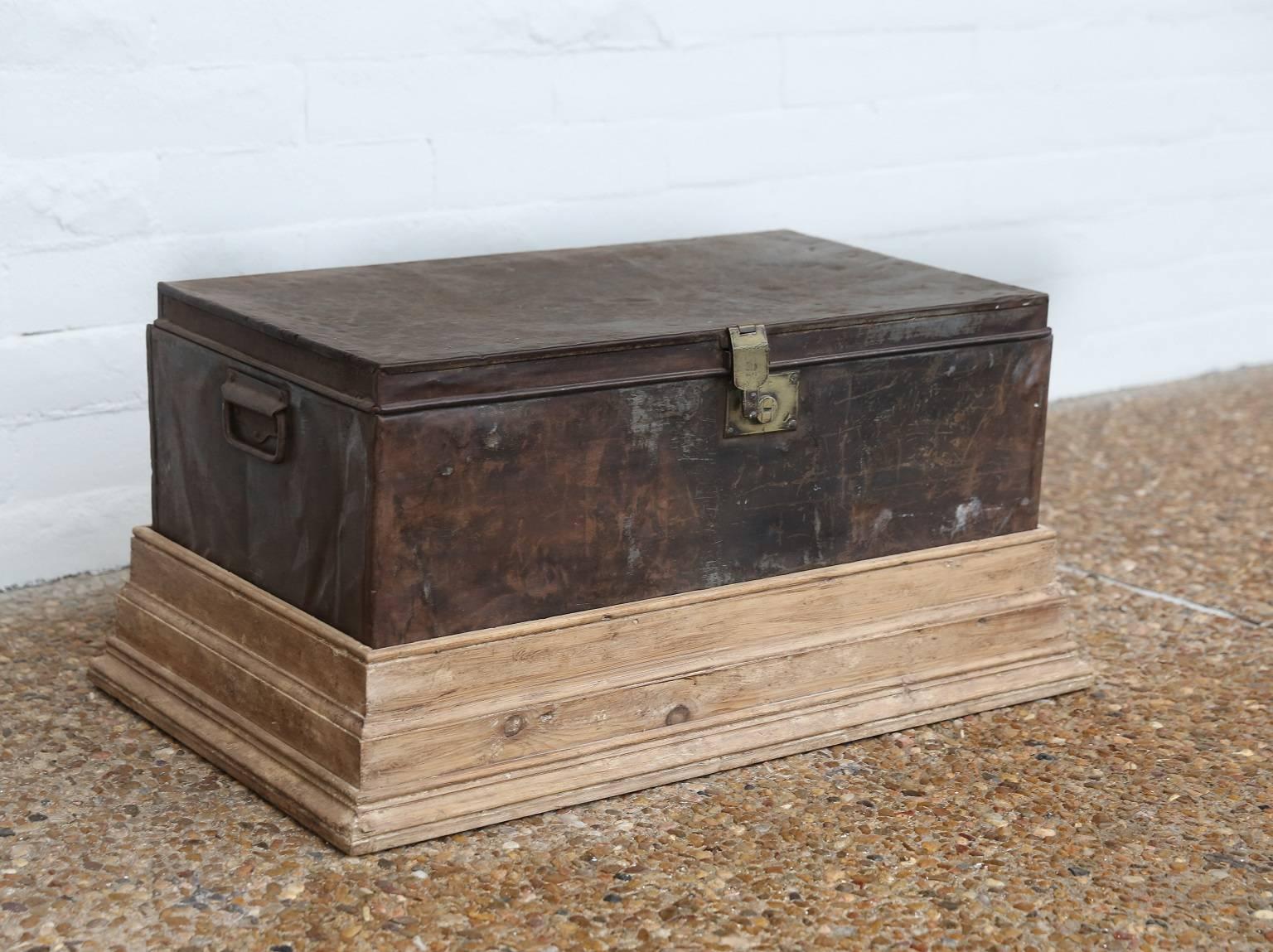 Carved Early 20th Century Metal Trunk Set into Plinth