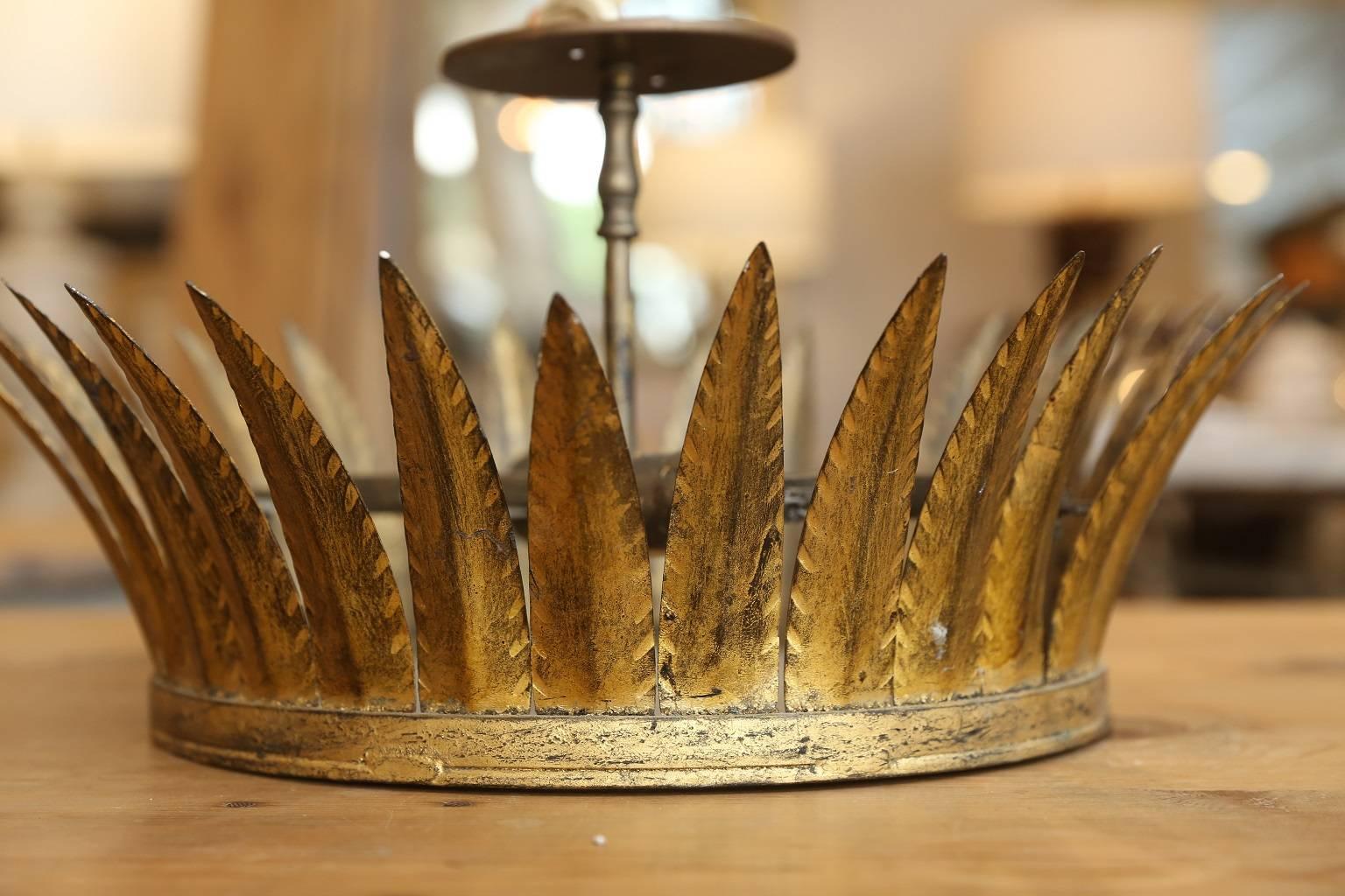 Italian Vintage Gilded Crown Flush Mount Light