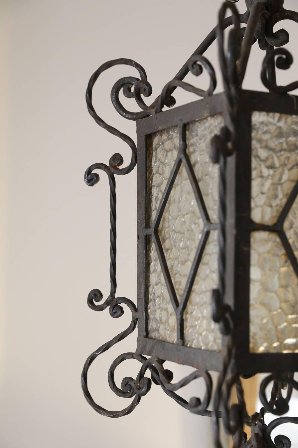 Wrought Iron Vintage Black Painted Spanish Lantern