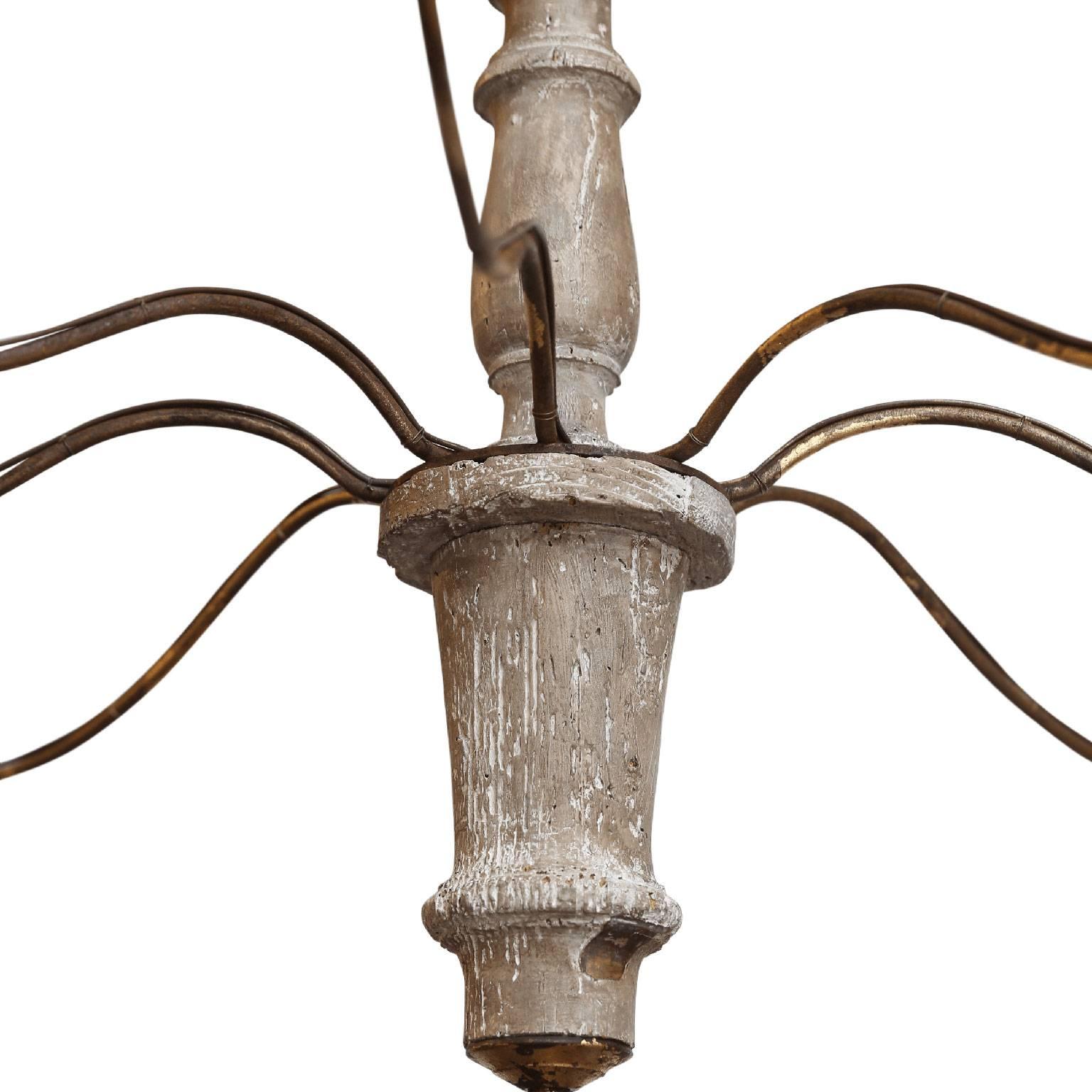 Italian chandelier from 18th-19th century elements with remnants of original gilding, newly wired with chain and canopy.