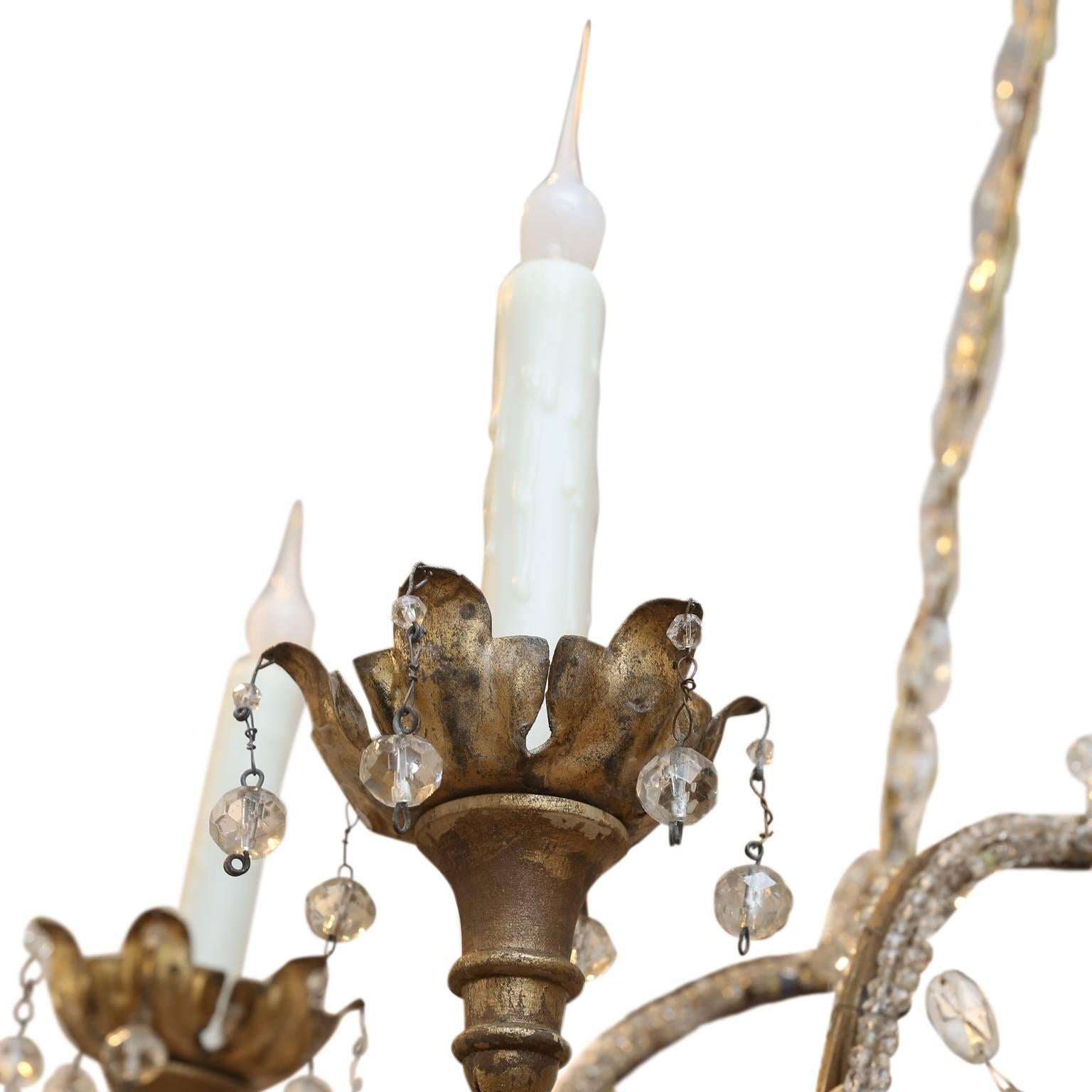 Neoclassical Beaded and Gilt Iron Chandelier